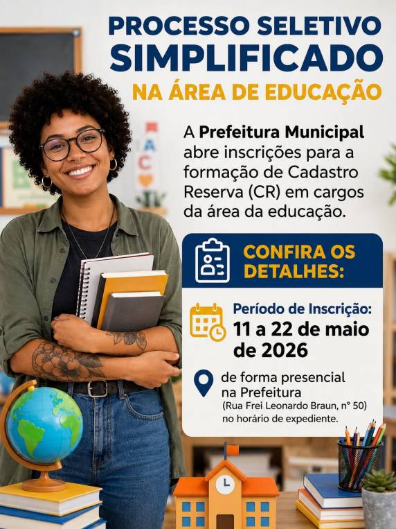 Cadastro Reserva para cargos da Educação terá inscrições presenciais até o dia 22 de maio